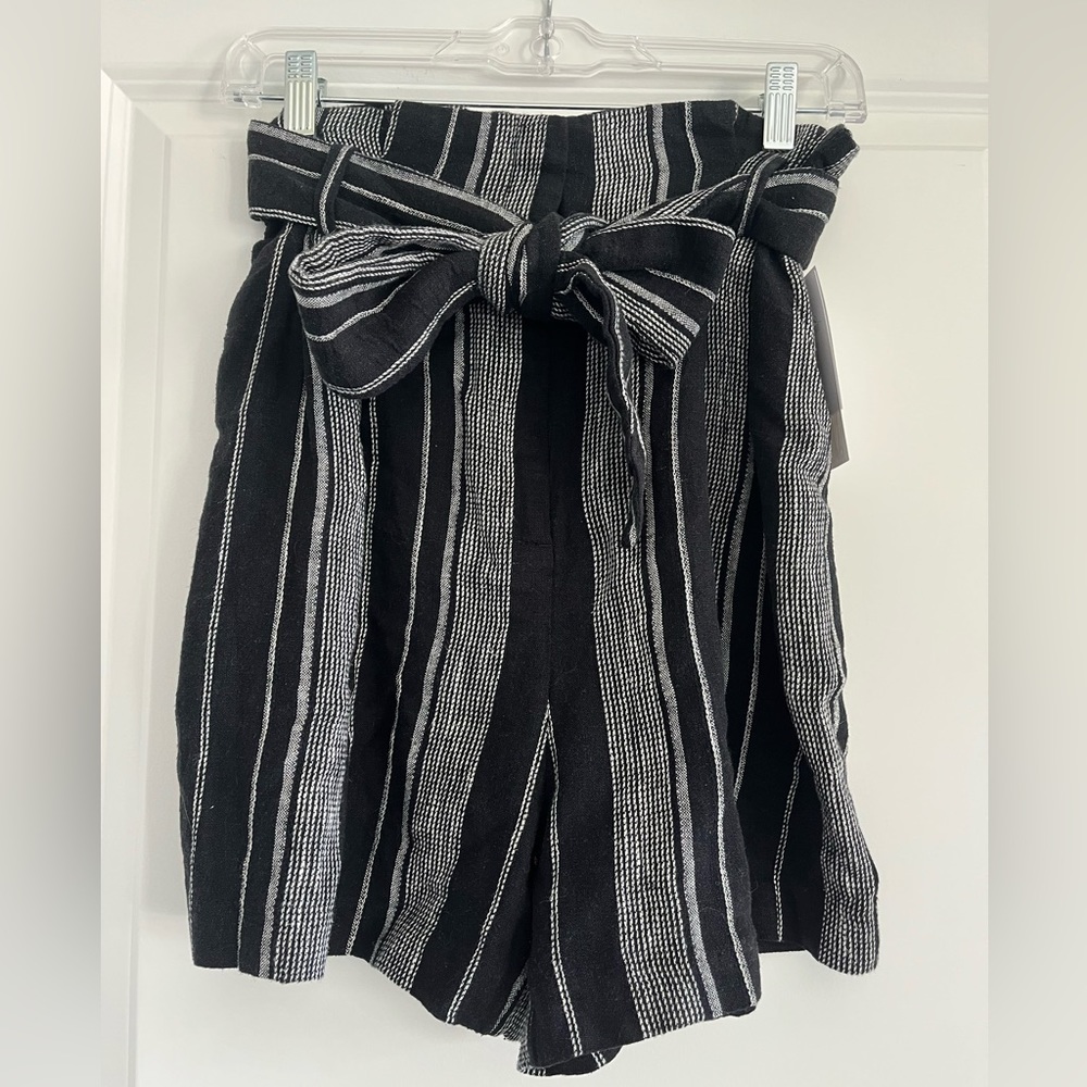 Black and White Shorts with Paper Bag Waist